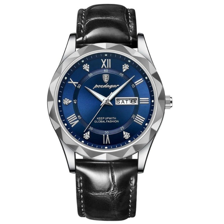 Montre à quartz de luxe avec bracelet cuir