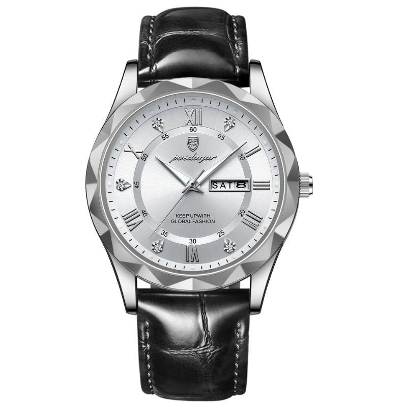 Montre à quartz de luxe avec bracelet cuir