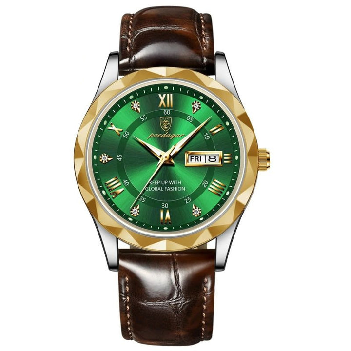 Montre à quartz de luxe avec bracelet cuir
