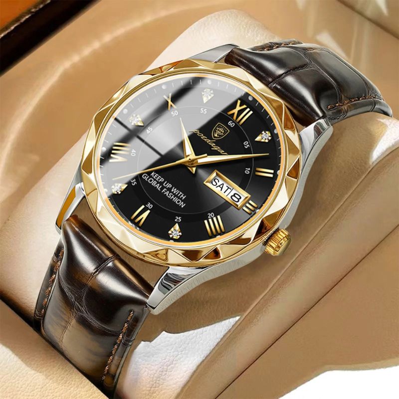 Montre à quartz de luxe avec bracelet cuir