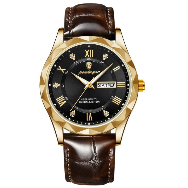 Montre à quartz de luxe avec bracelet cuir