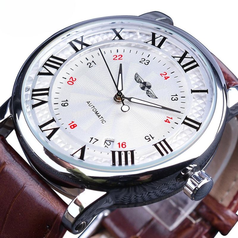 Montre automatique en cuir écologique, style raffiné