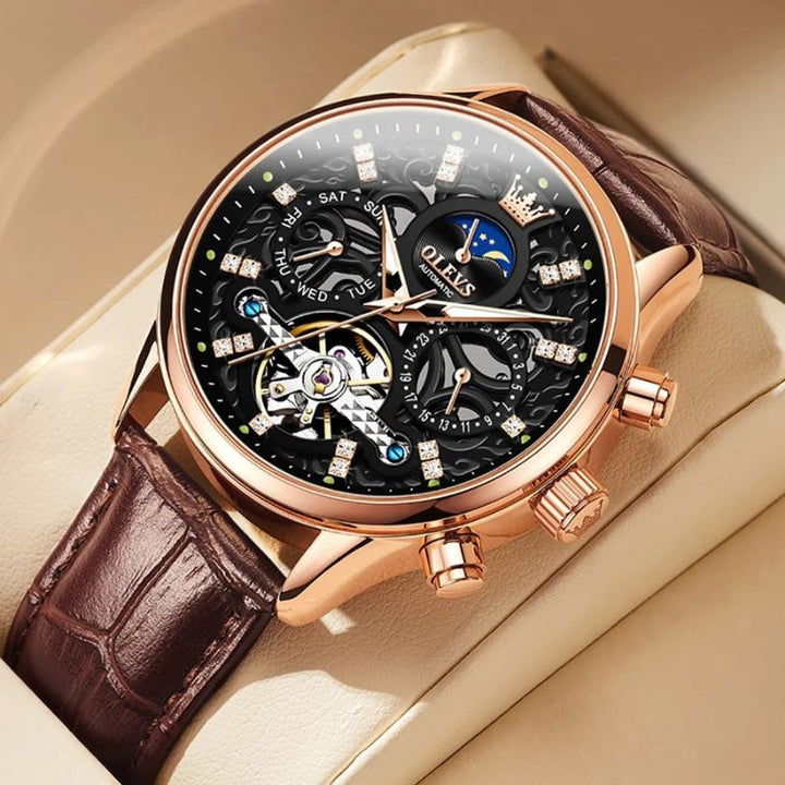 Montre mécanique automatique avec bracelet cuir