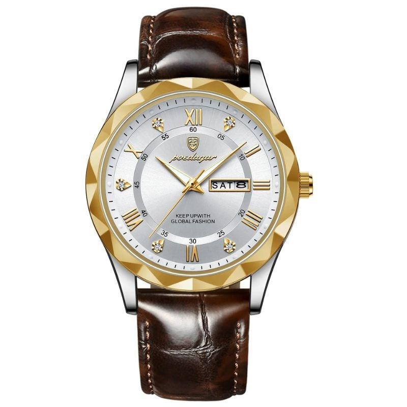 Montre à quartz de luxe avec bracelet cuir