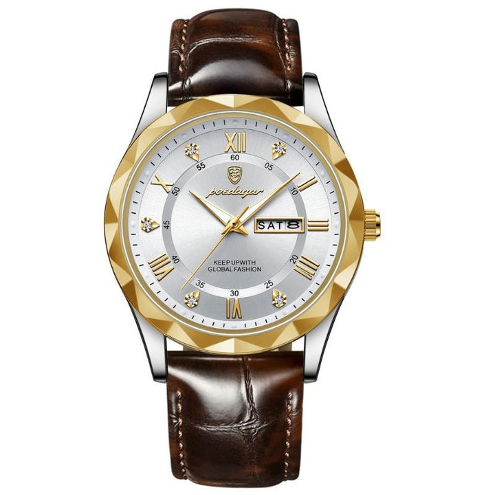 Montre à quartz de luxe avec bracelet cuir