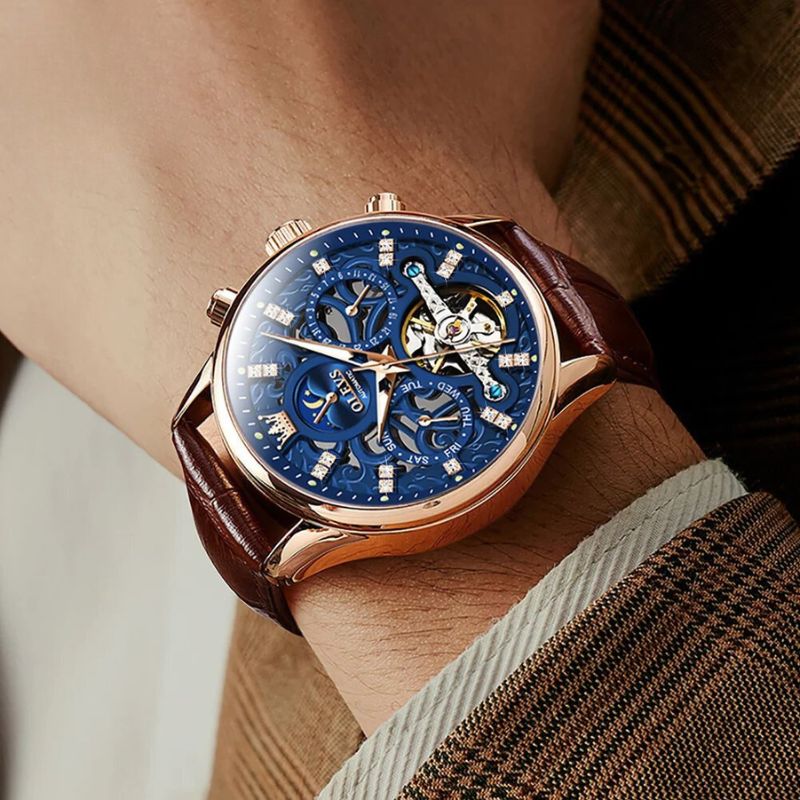 Montre mécanique automatique avec bracelet cuir