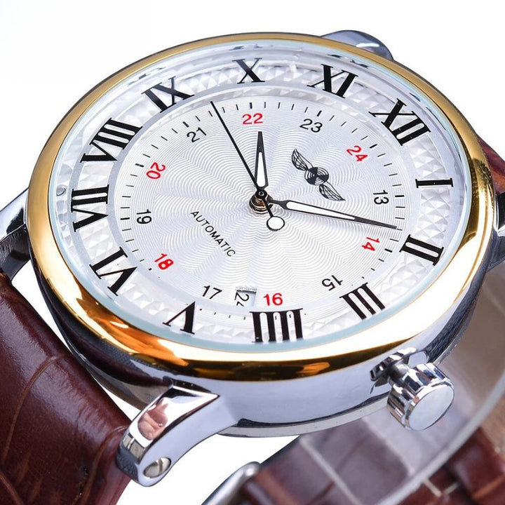 Montre automatique en cuir écologique, style raffiné