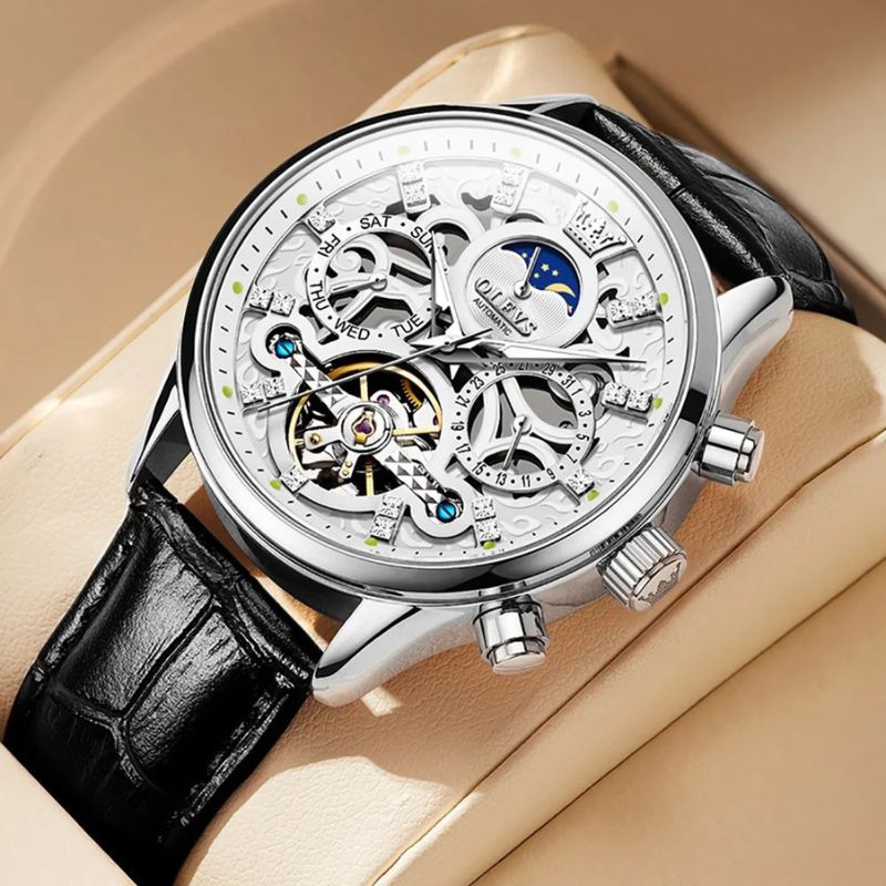 Montre mécanique automatique avec bracelet cuir