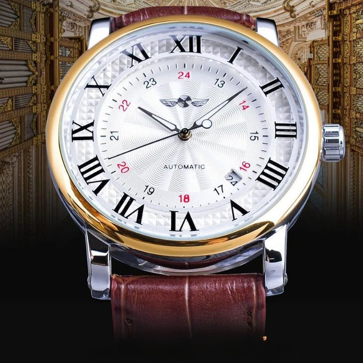 Montre automatique en cuir écologique, style raffiné