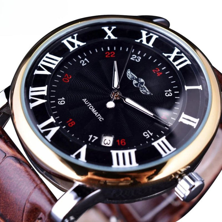 Montre automatique en cuir écologique, style raffiné