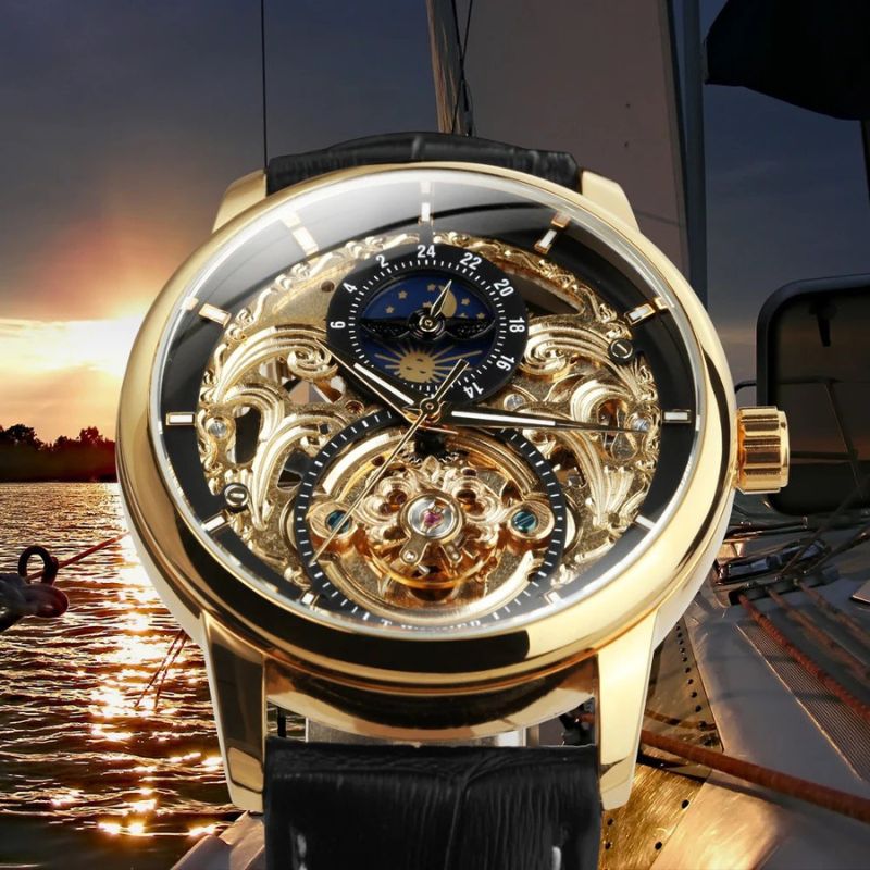 Montre squelette automatique à phase de lune