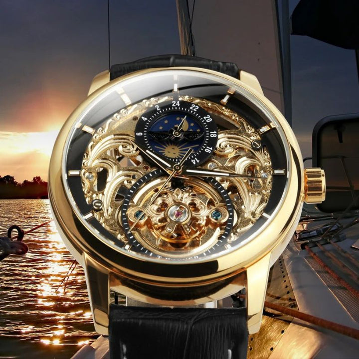 Montre squelette automatique à phase de lune