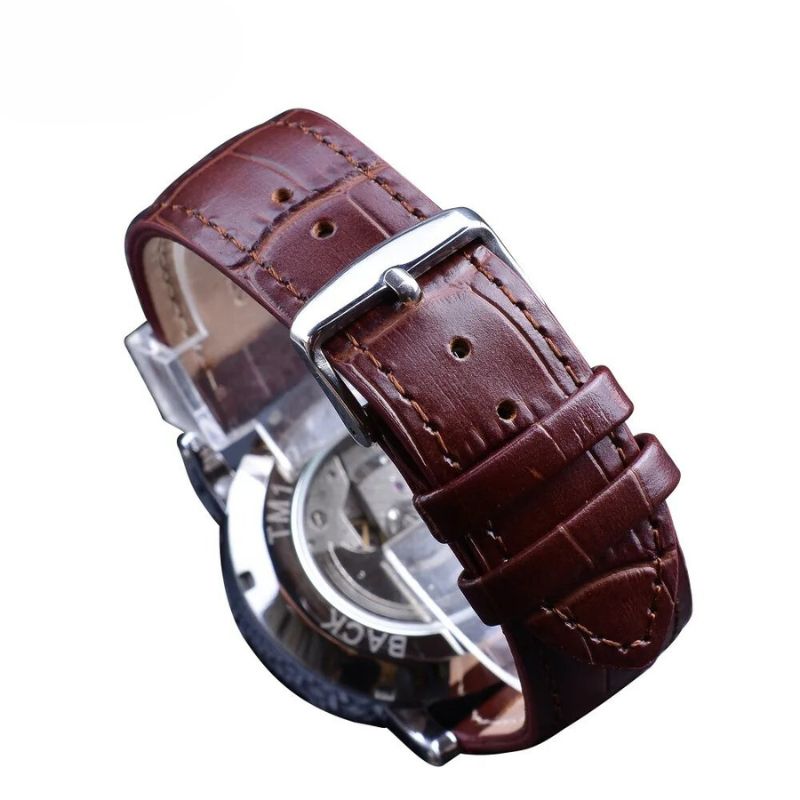 Montre automatique en cuir écologique, style raffiné