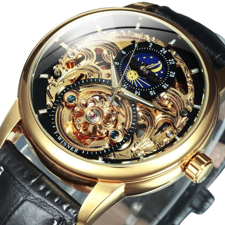 Montre squelette automatique à phase de lune