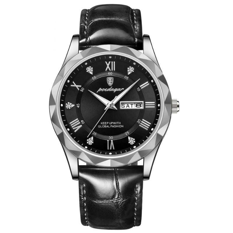 Montre à quartz de luxe avec bracelet cuir