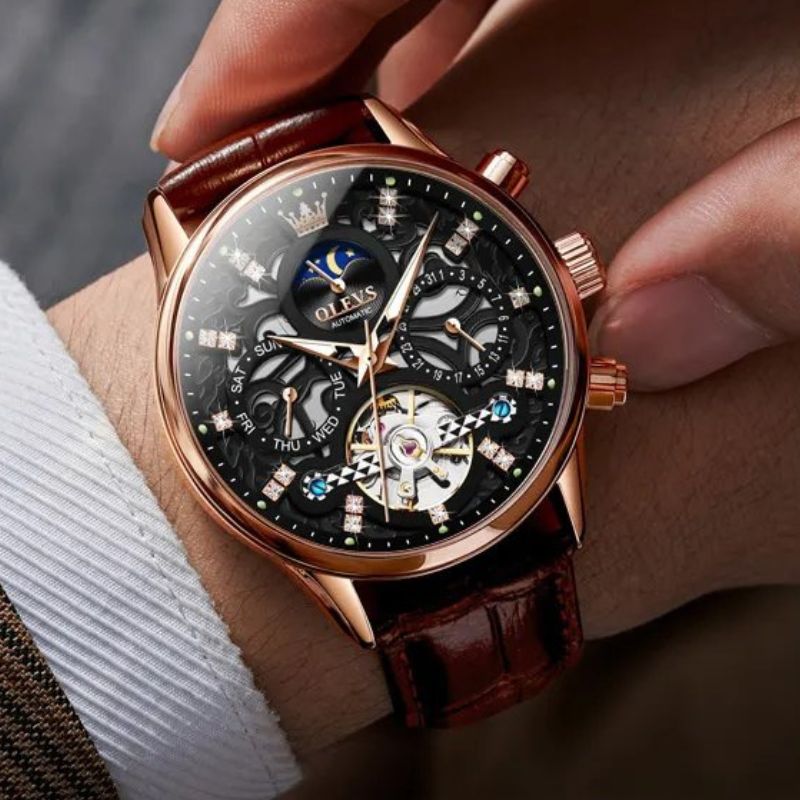 Montre mécanique automatique avec bracelet cuir