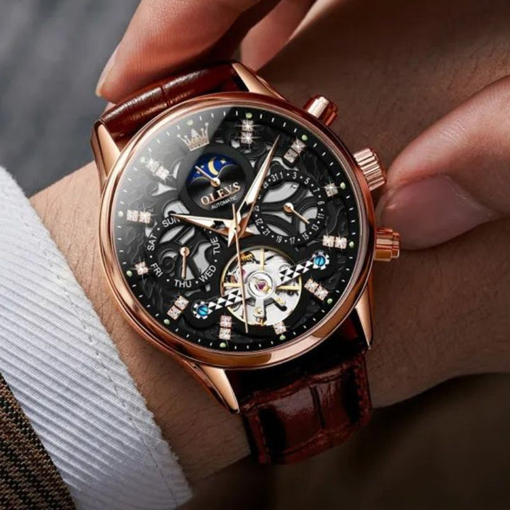 Montre mécanique automatique avec bracelet cuir