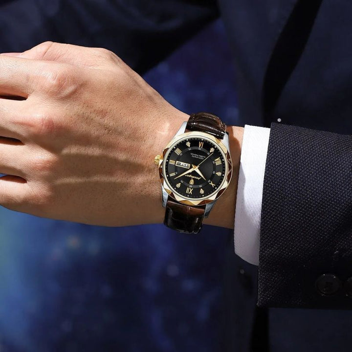 Montre à quartz de luxe avec bracelet cuir