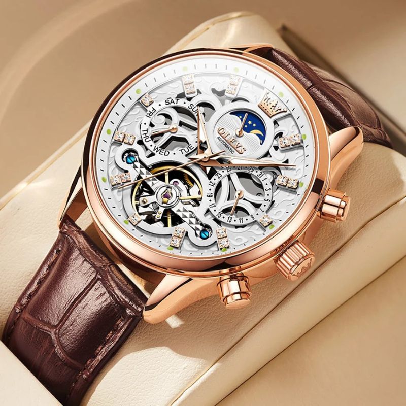 Montre mécanique automatique avec bracelet cuir