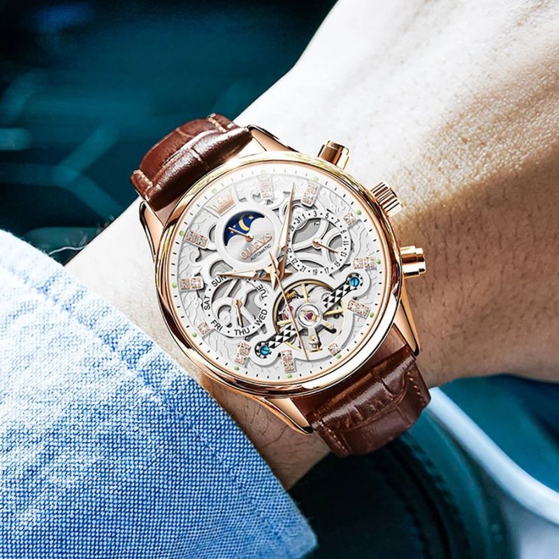 Montre mécanique automatique avec bracelet cuir