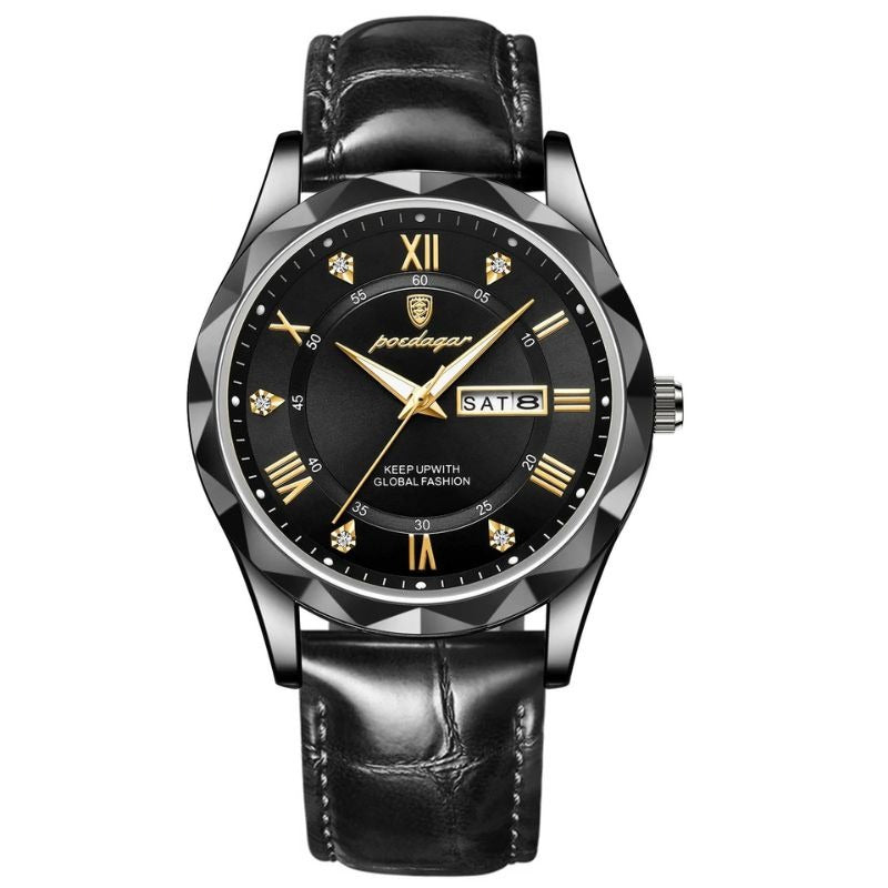 Montre à quartz de luxe avec bracelet cuir