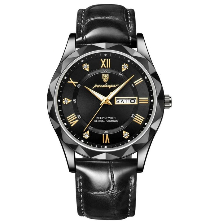 Montre à quartz de luxe avec bracelet cuir