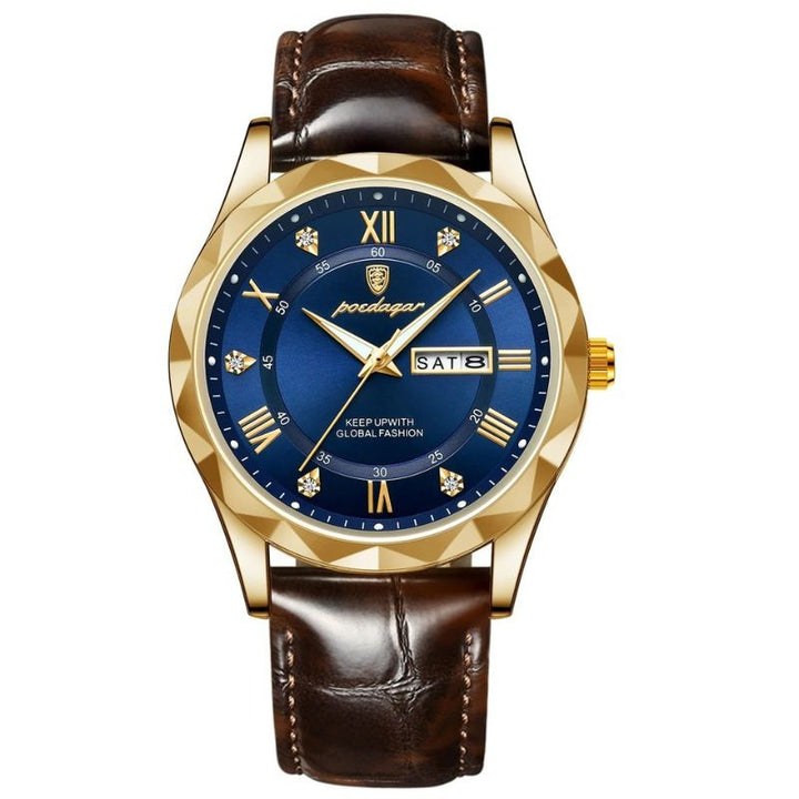 Montre à quartz de luxe avec bracelet cuir