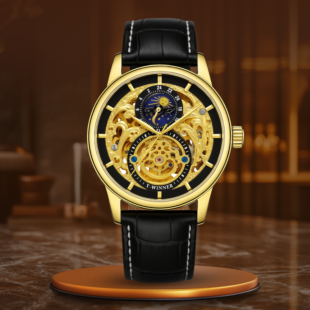 Montre squelette automatique à phase de lune