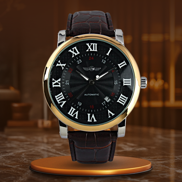 Montre automatique en cuir écologique, style raffiné