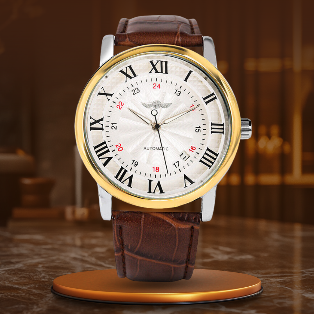 Montre automatique en cuir écologique, style raffiné
