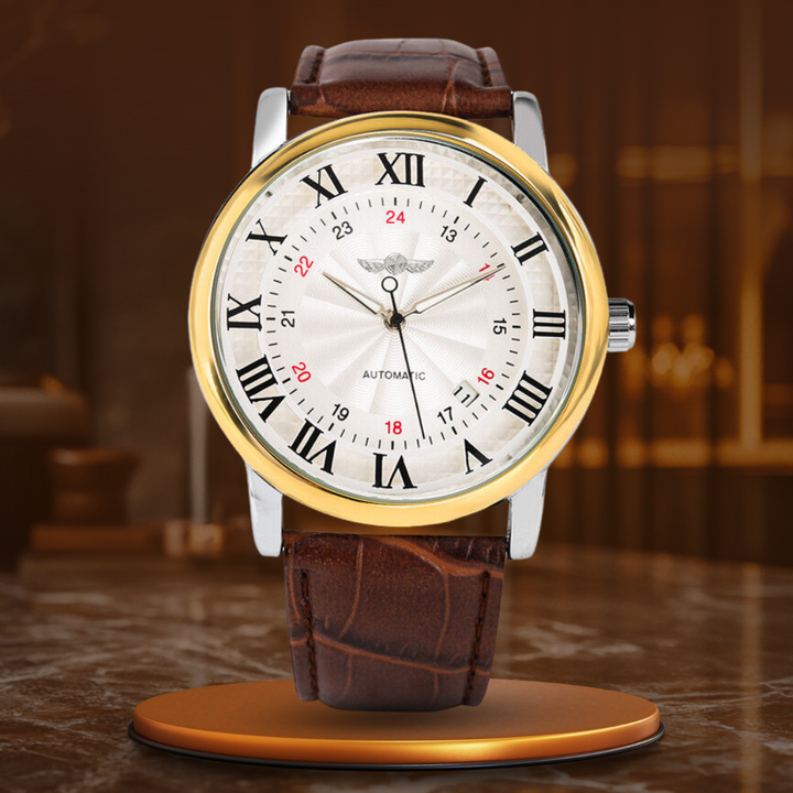Montre automatique en cuir écologique, style raffiné