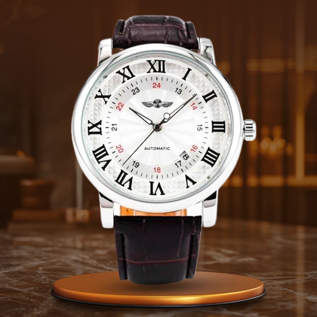 Montre automatique en cuir écologique, style raffiné