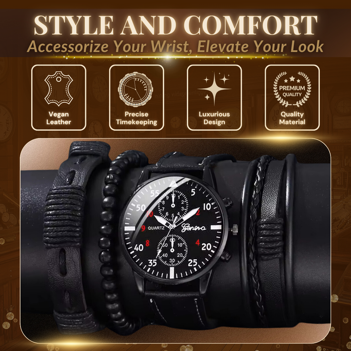 Coffret 4 pièces : montre mode et bracelets