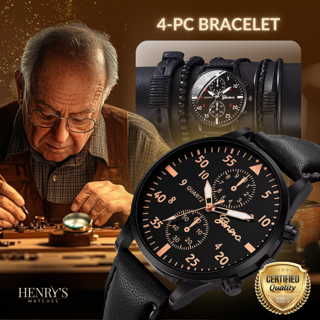 Coffret 4 pièces : montre mode et bracelets