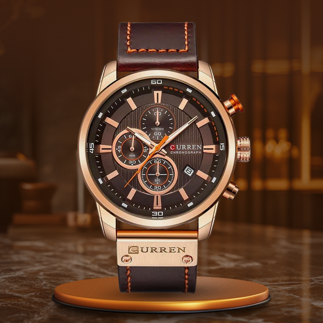 Montre à quartz élégante avec bracelet cuir