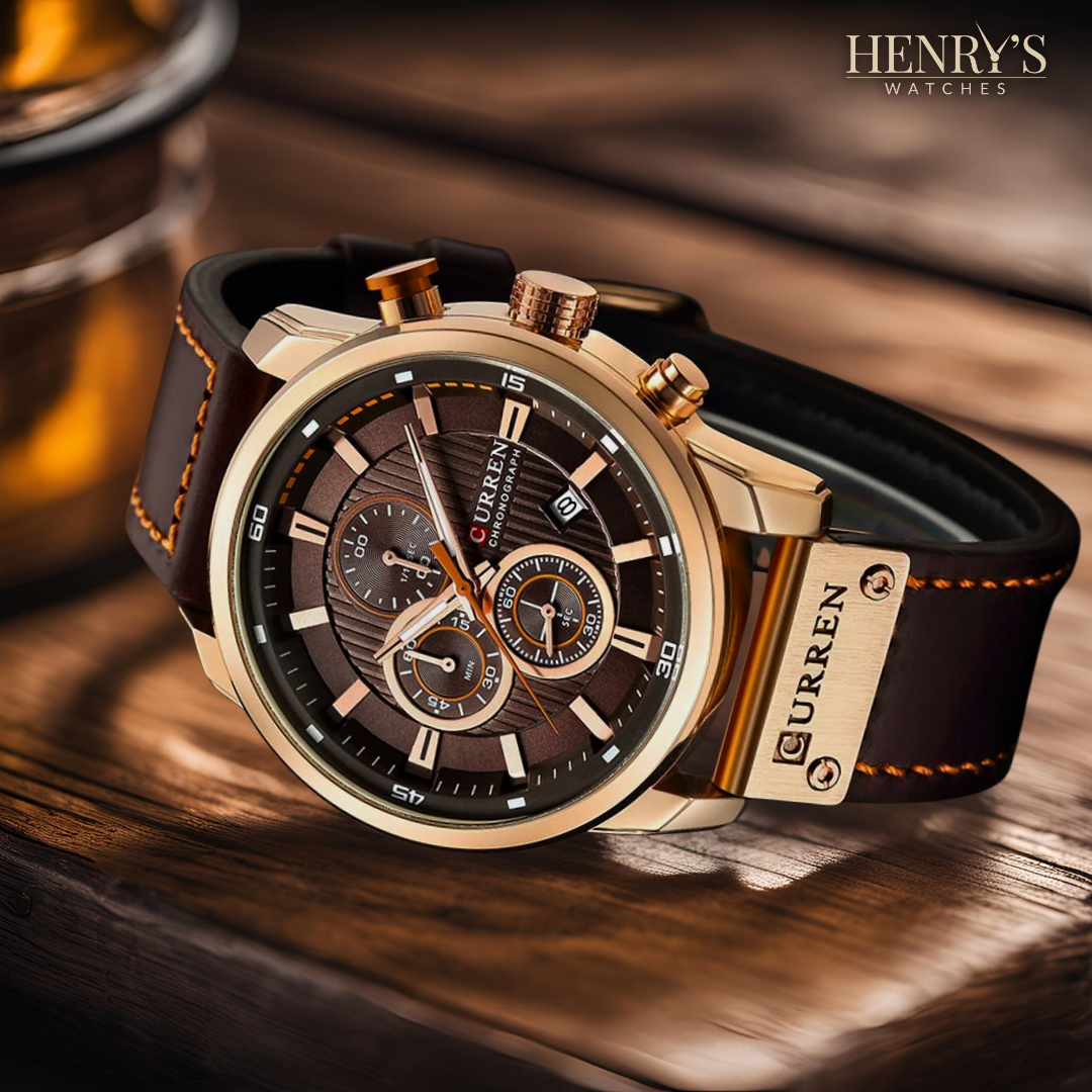 Montre à quartz élégante avec bracelet cuir