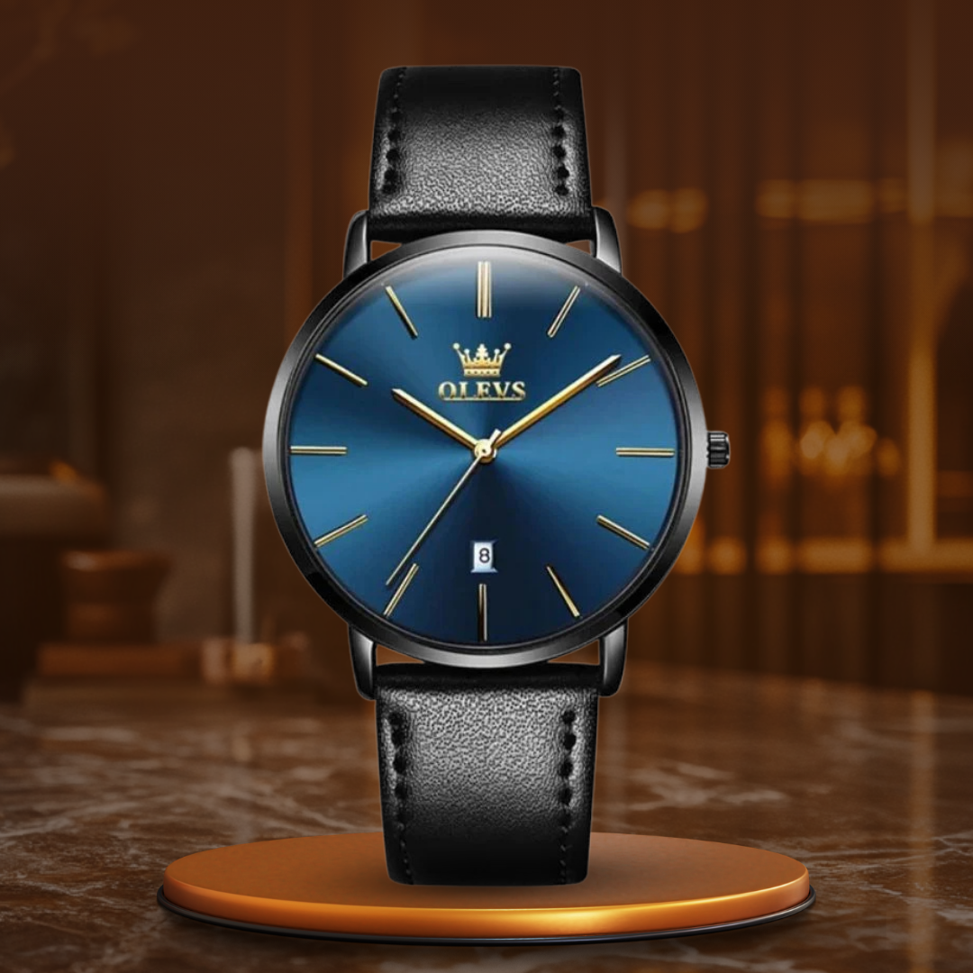 Montre avec dateur, bracelet cuir
