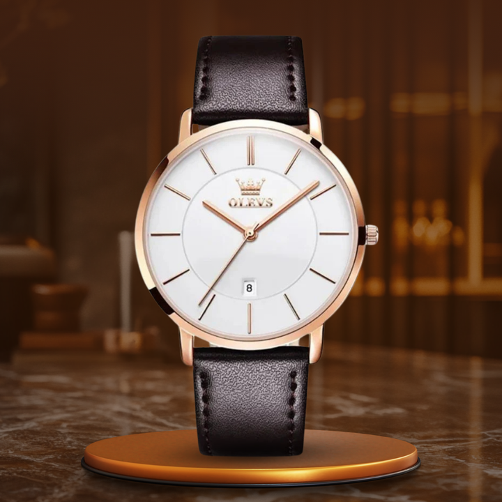 Montre à guichet dateur, bracelet cuir
