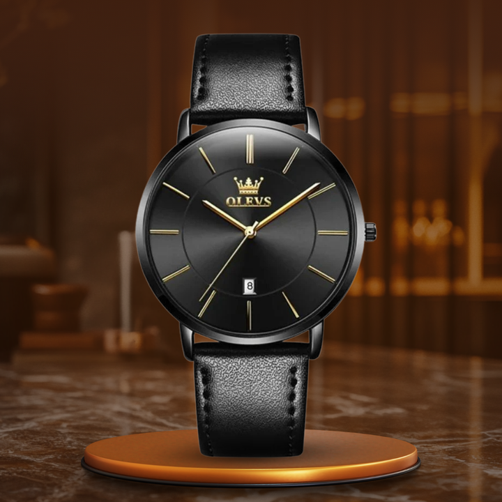 Montre à guichet dateur, bracelet cuir