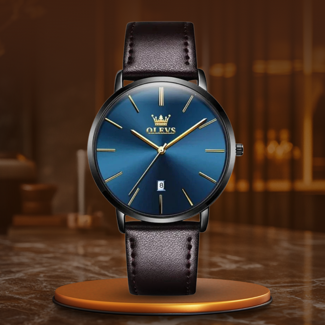 Montre avec dateur, bracelet cuir