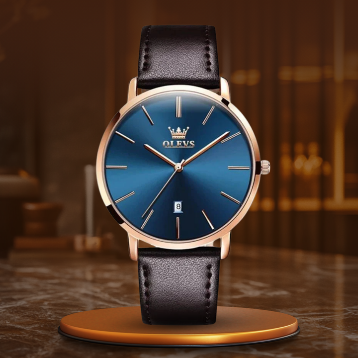 Montre avec dateur, bracelet cuir