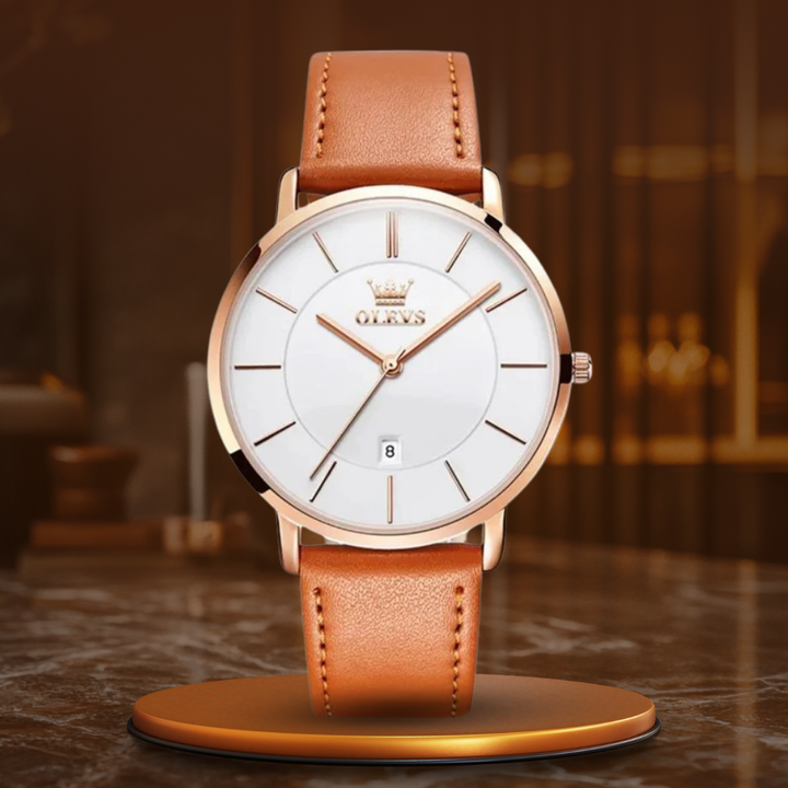 Montre avec dateur, bracelet cuir