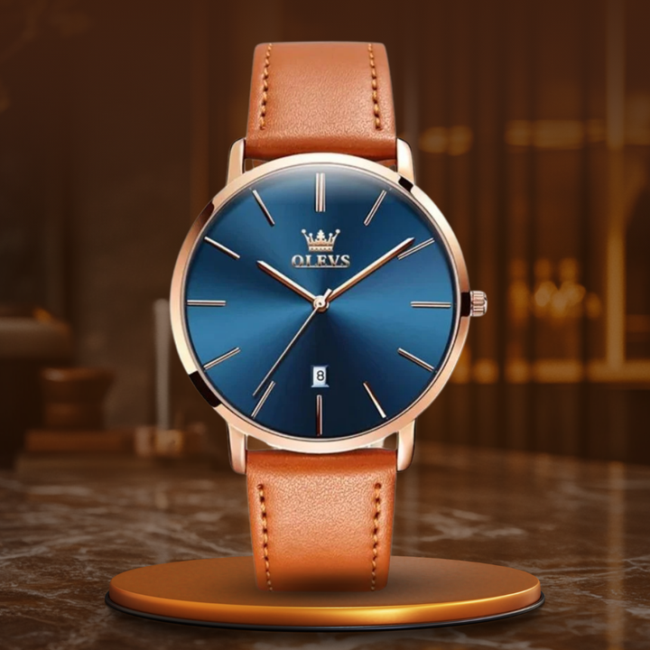 Montre à guichet dateur, bracelet cuir