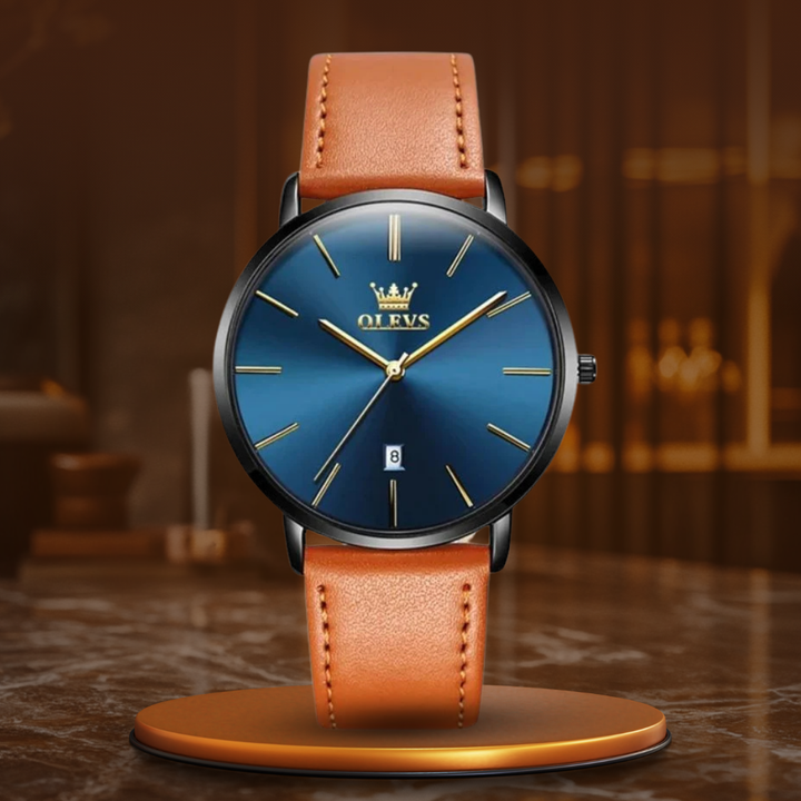 Montre à guichet dateur, bracelet cuir