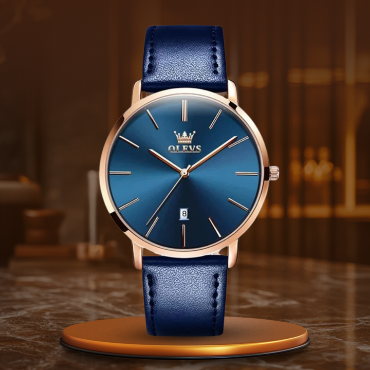 Montre avec dateur, bracelet cuir