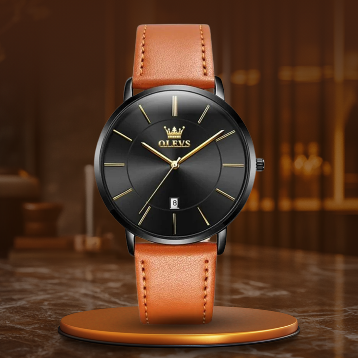 Montre à guichet dateur, bracelet cuir