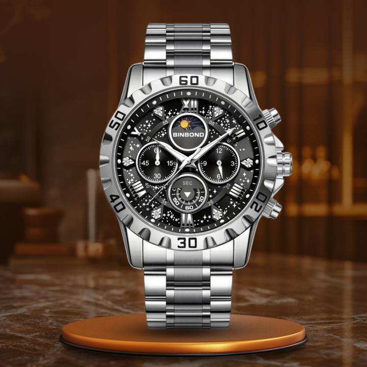 Chronographe de luxe à bracelet acier