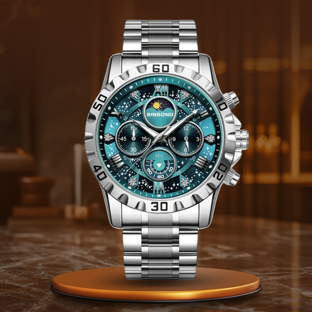 Chronographe de luxe à bracelet acier