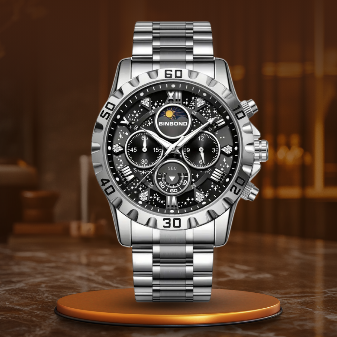 Chronographe de luxe à bracelet acier