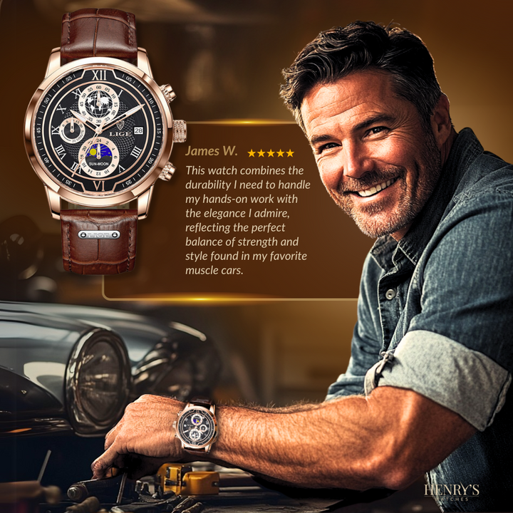Chronographe avec bracelet cuir premium